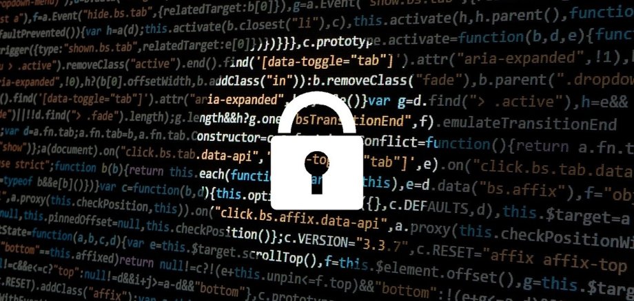 Weißes Schloss versperrt die Sicht auf den in dunkel gehaltenen Hintergrund. Symbolisiert einen Hacker-Schutz.