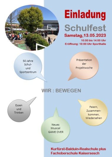 Einladungsflyer der Realschule plus und FOS Kaisersesch zum Schulfest