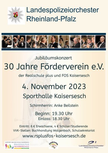 Plakat des Benefizkonzerts 2023: 30 Jahre Förderverein der RS plus und FOS Kaisersesch