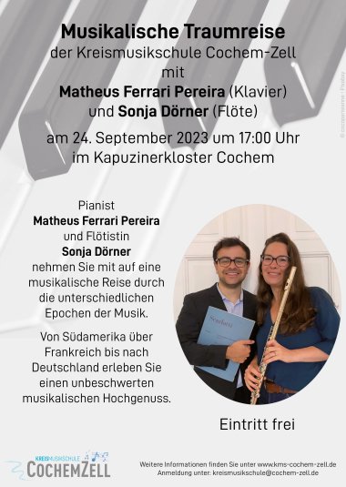 Flyerdes Konzertes von Matheus Ferrari Pereira (Klavier) und Sonja Dörner (Flöte) von der Kreismusikschule Cochem-Zell