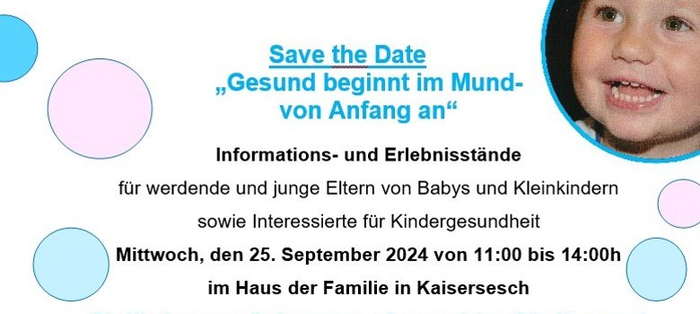 Save-the-date-Karte zur Infoveranstaltunge "Gesund beginnt im Mund"