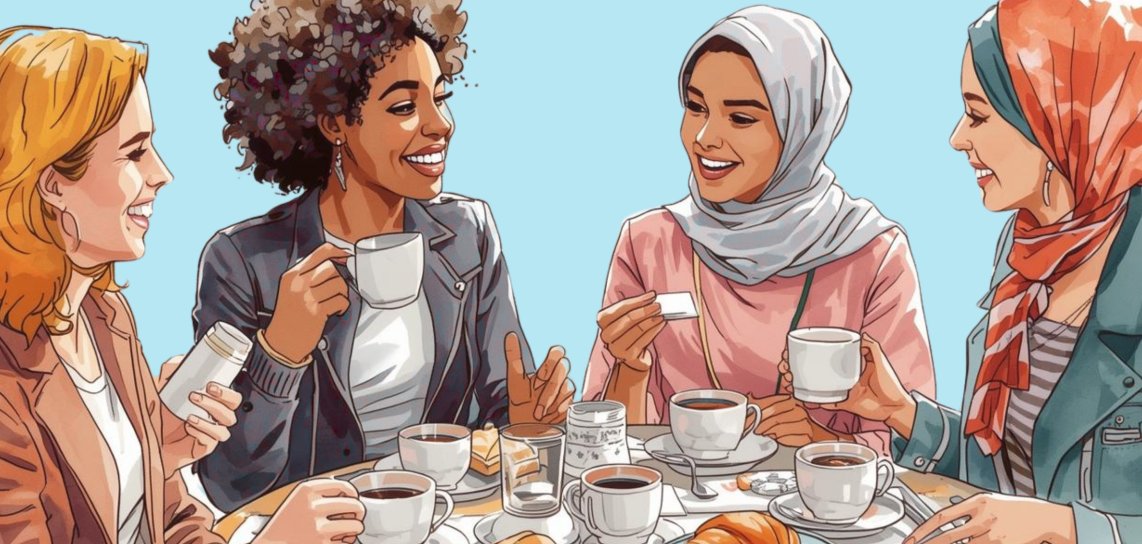 Das Plakat zeigt die Termine für das Internationale Frauenfrühstück im Jahr 2026: Neue Termine für das Internationale Frauenfrühstück stehen bereits fest.: 20.01.2026, 10.02.2026, 24.03.2026, 14.04.2026, 12.05.2026, 16.06.2026, 11.08.2026, 15.09.2026, 20.10.2026, 10.11.2026, 08.12.2026. Das Frühstück findet an den genannten Terminen von 9:00 bis 11:00 Uhr statt im Ortverein des Deutschen Roten Kreuzes, Ravenéstraße 15 in 56812 Cochem statt. Auf dem Plakat sind symbolisch grafisch vier Frauen unterschiedlicher Herkunft abgebildet, die gemeinsam frühstücken und sich angeregt unterhalten.