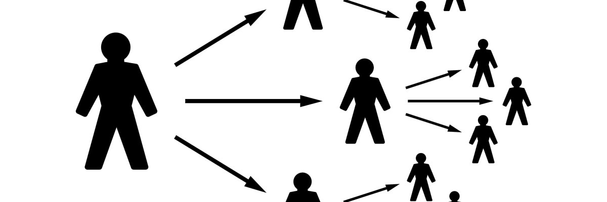 Wave of infection and epidemic outbreak of a disease. One person infects three more. Exponential increase and growth. The number of cases increases exponentially. Black illustration over white. Vector Wave of infection and epidemic outbreak of a disease. One person infects three more. Exponential increase and growth. The number of cases increases exponentially. Black illustration over white. Vector