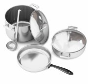 Steel cookware isolated on white